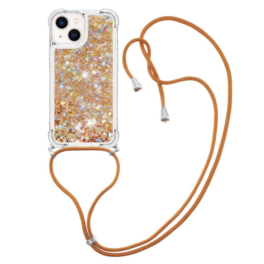 Coque cordon Glitter Powder TPU iPhone 15, or