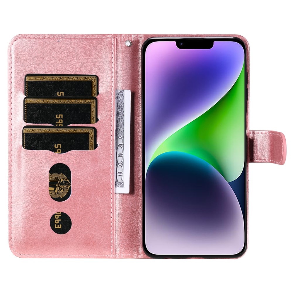 Étui en cuir Zipper iPhone 15, rose