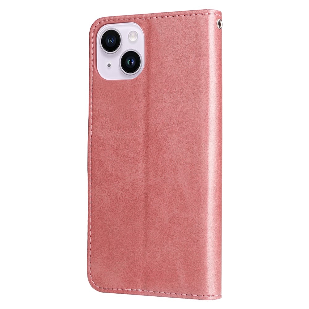 Étui en cuir Zipper iPhone 15, rose