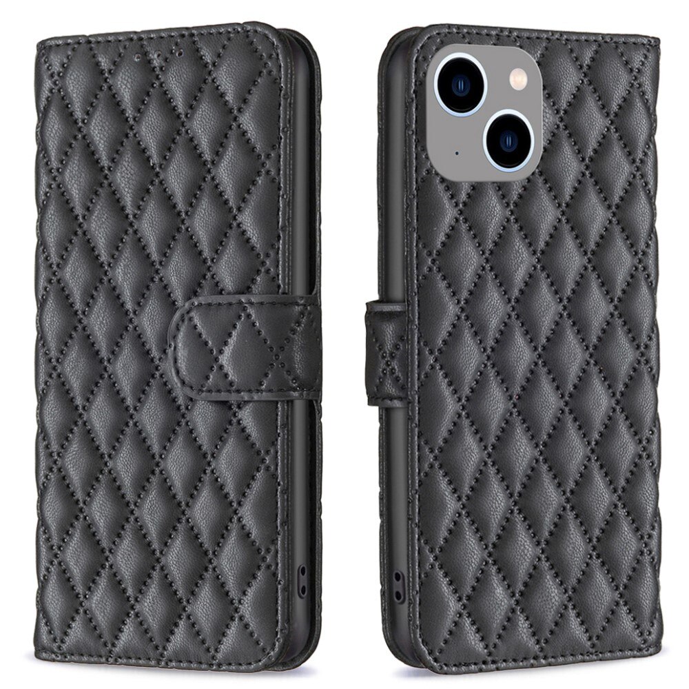 Coque portefeuille matelassé iPhone 15, noir