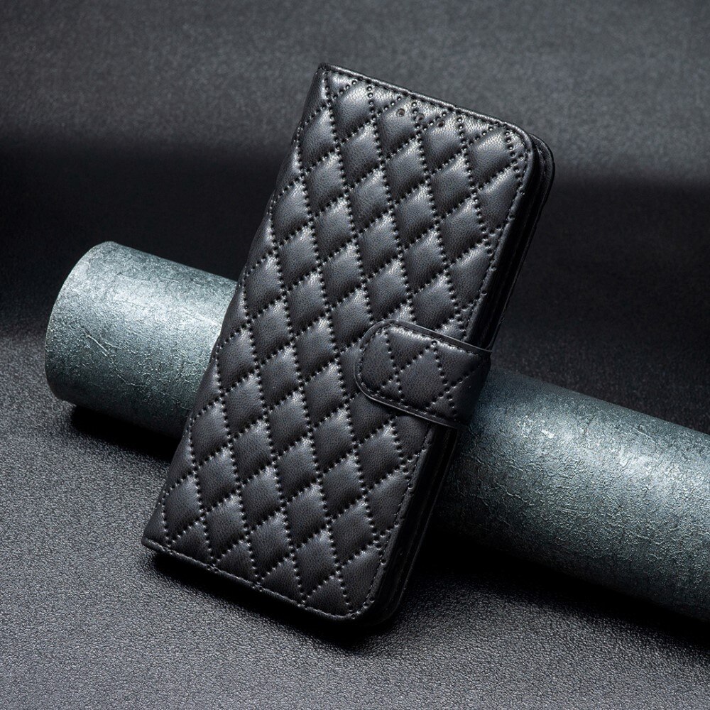 Coque portefeuille matelassé iPhone 15, noir