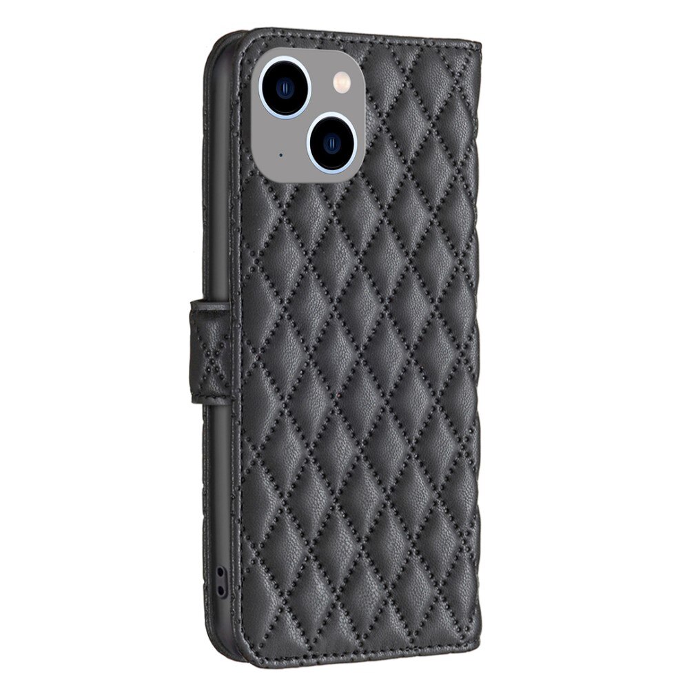 Coque portefeuille matelassé iPhone 15, noir