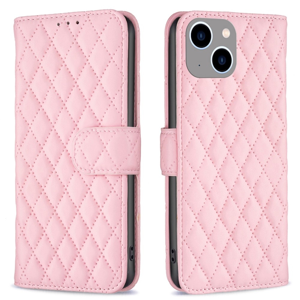 Coque portefeuille matelassé iPhone 15, rose