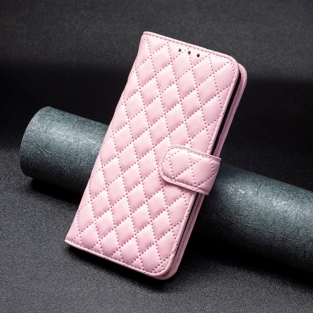 Coque portefeuille matelassé iPhone 15, rose