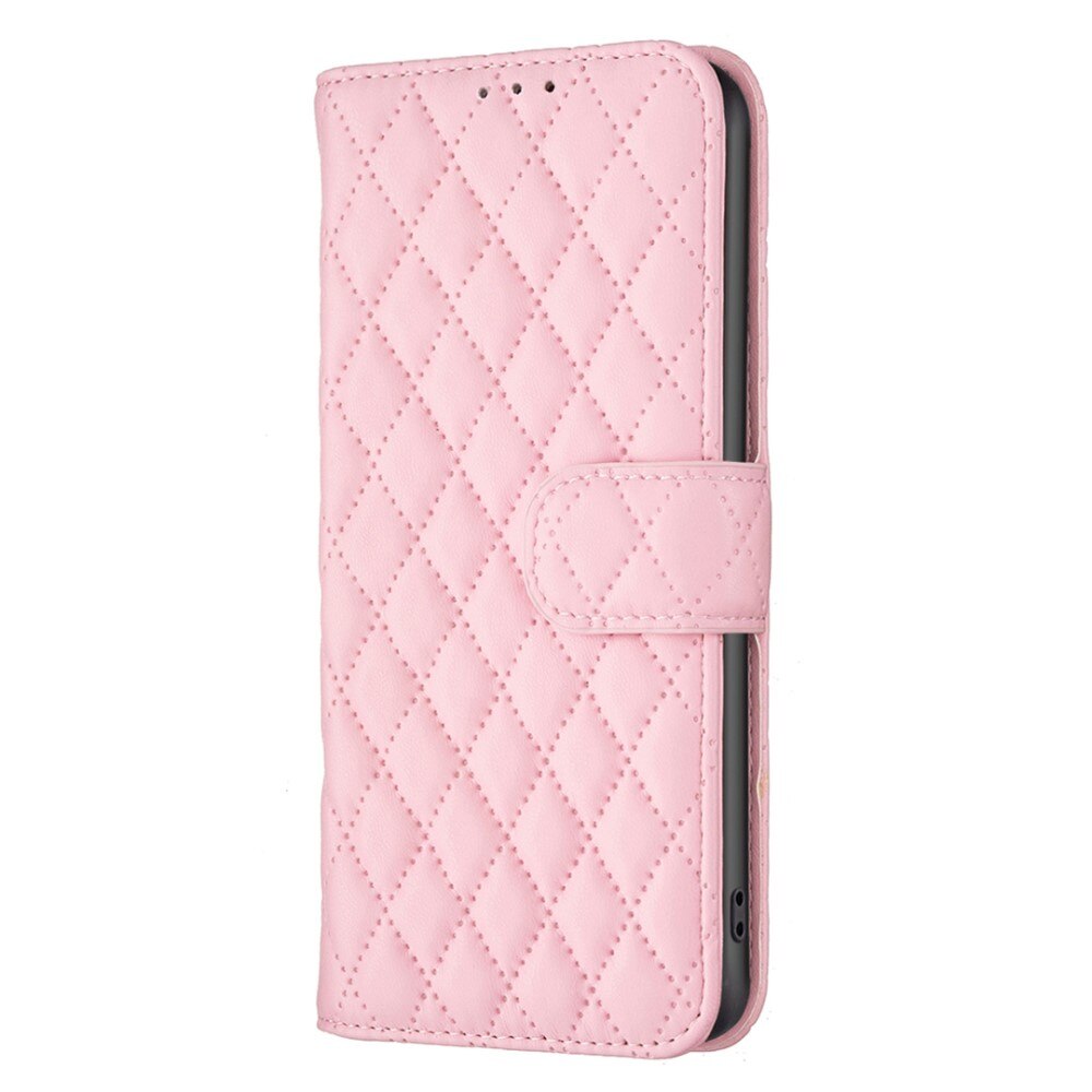 Coque portefeuille matelassé iPhone 15, rose