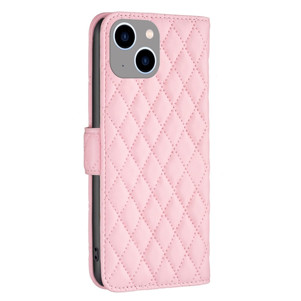 Coque portefeuille matelassé iPhone 15, rose