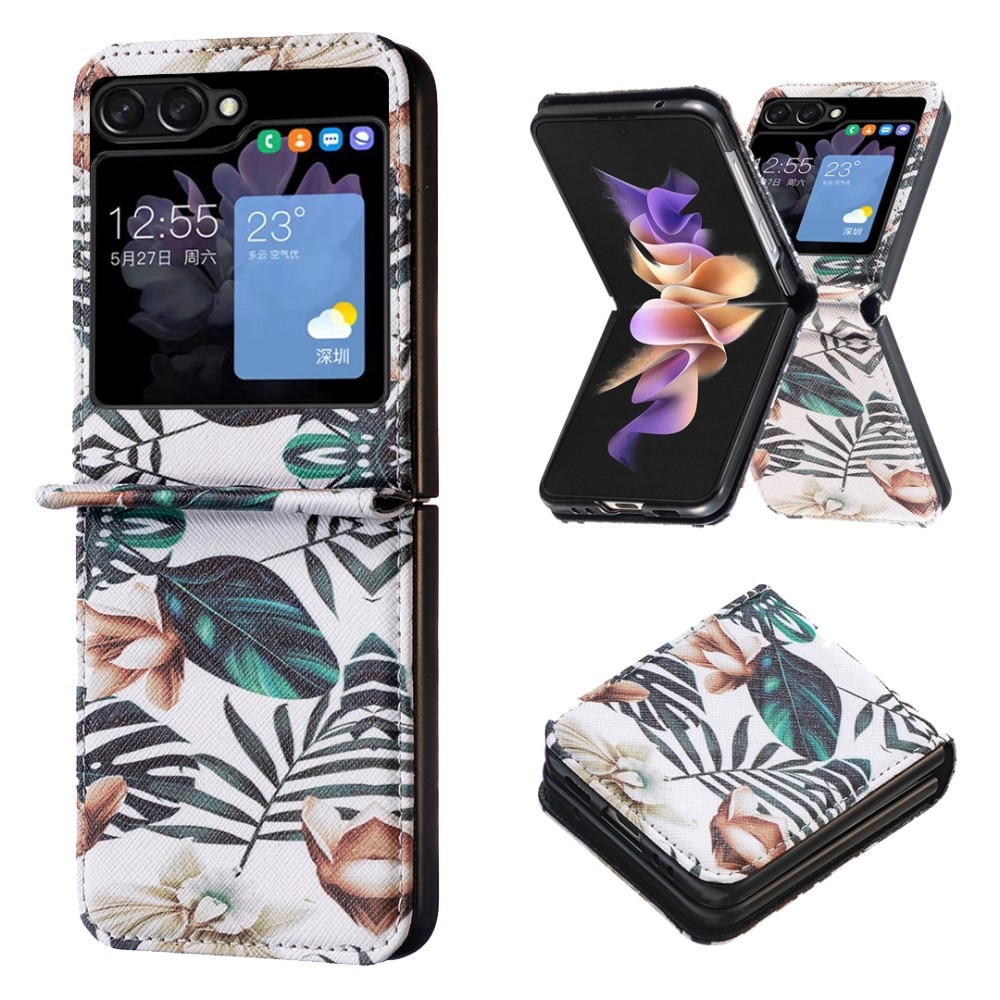 Coque en Cuir Samsung Galaxy Z Flip 5, Green Leaves