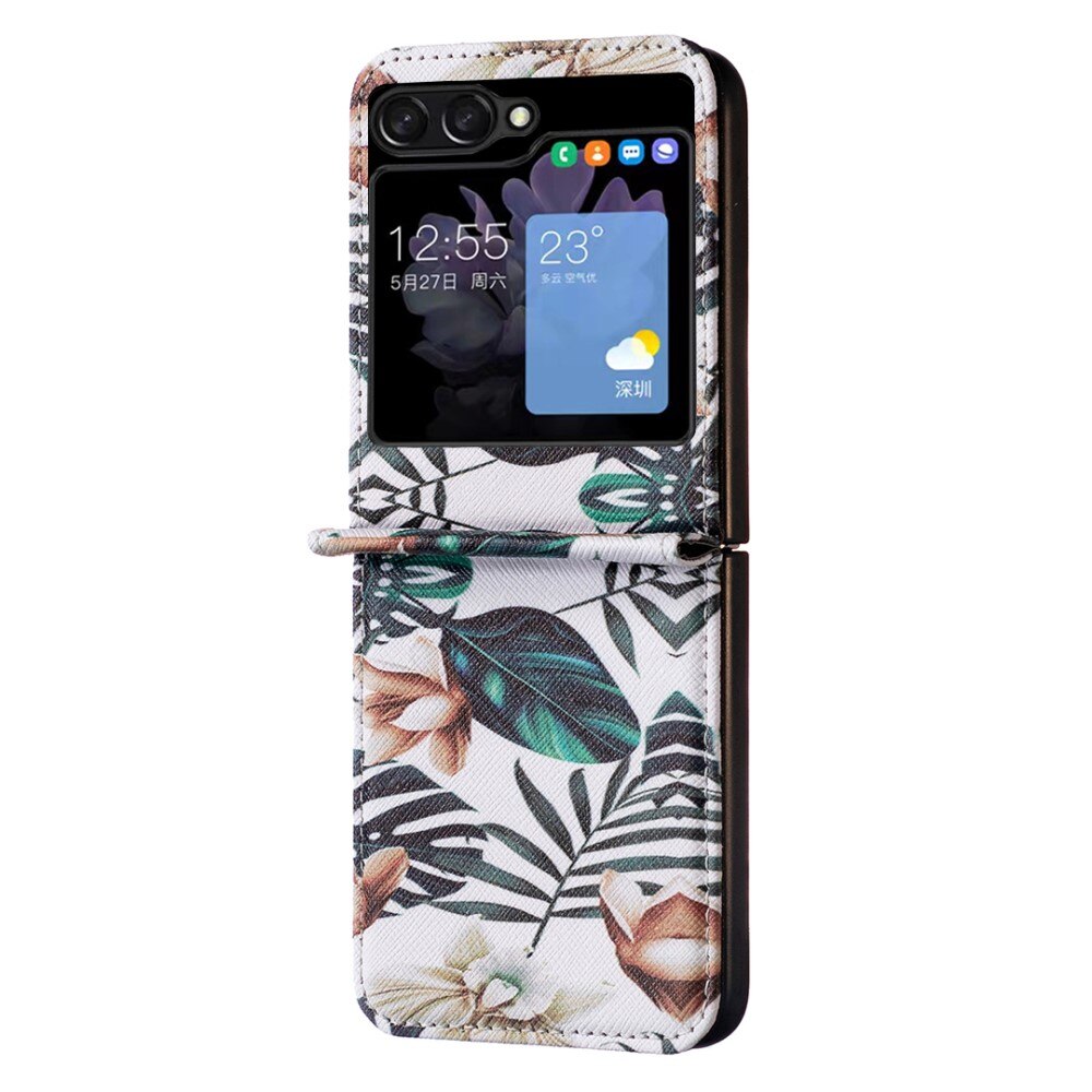 Coque en Cuir Samsung Galaxy Z Flip 5, Green Leaves