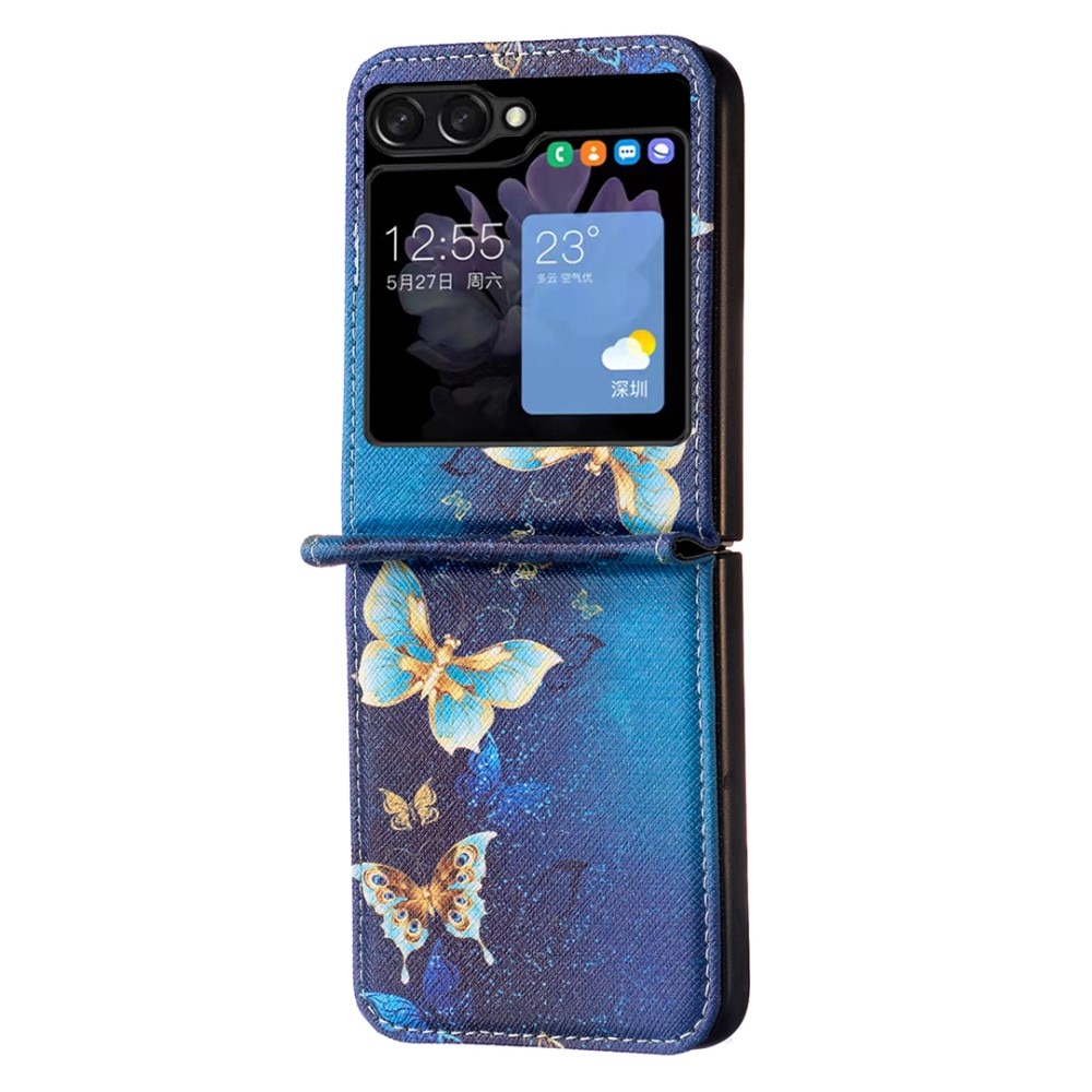 Coque en Cuir Samsung Galaxy Z Flip 5, Blue Butterflies