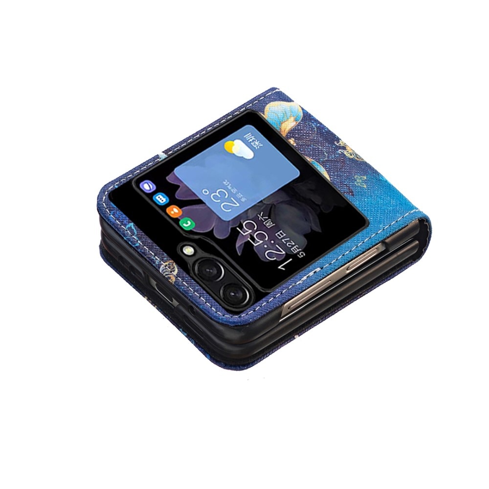 Coque en Cuir Samsung Galaxy Z Flip 5, Blue Butterflies