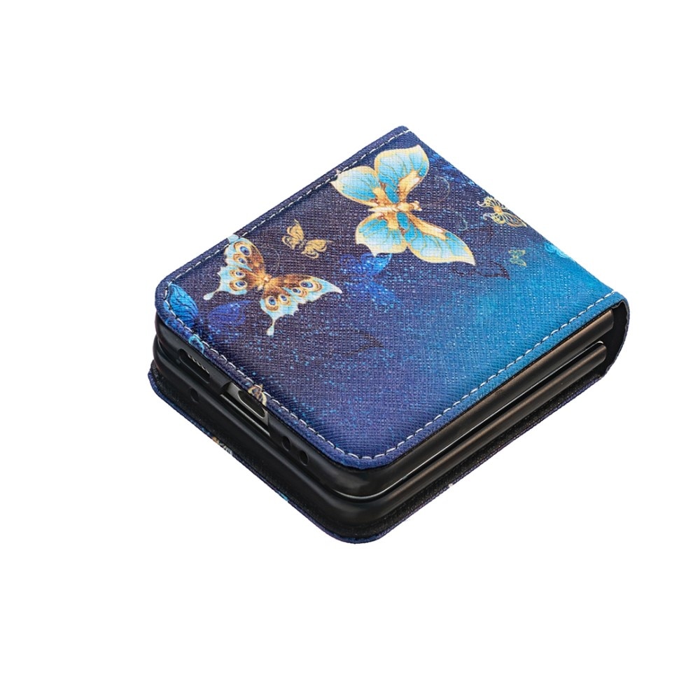 Coque en Cuir Samsung Galaxy Z Flip 5, Blue Butterflies