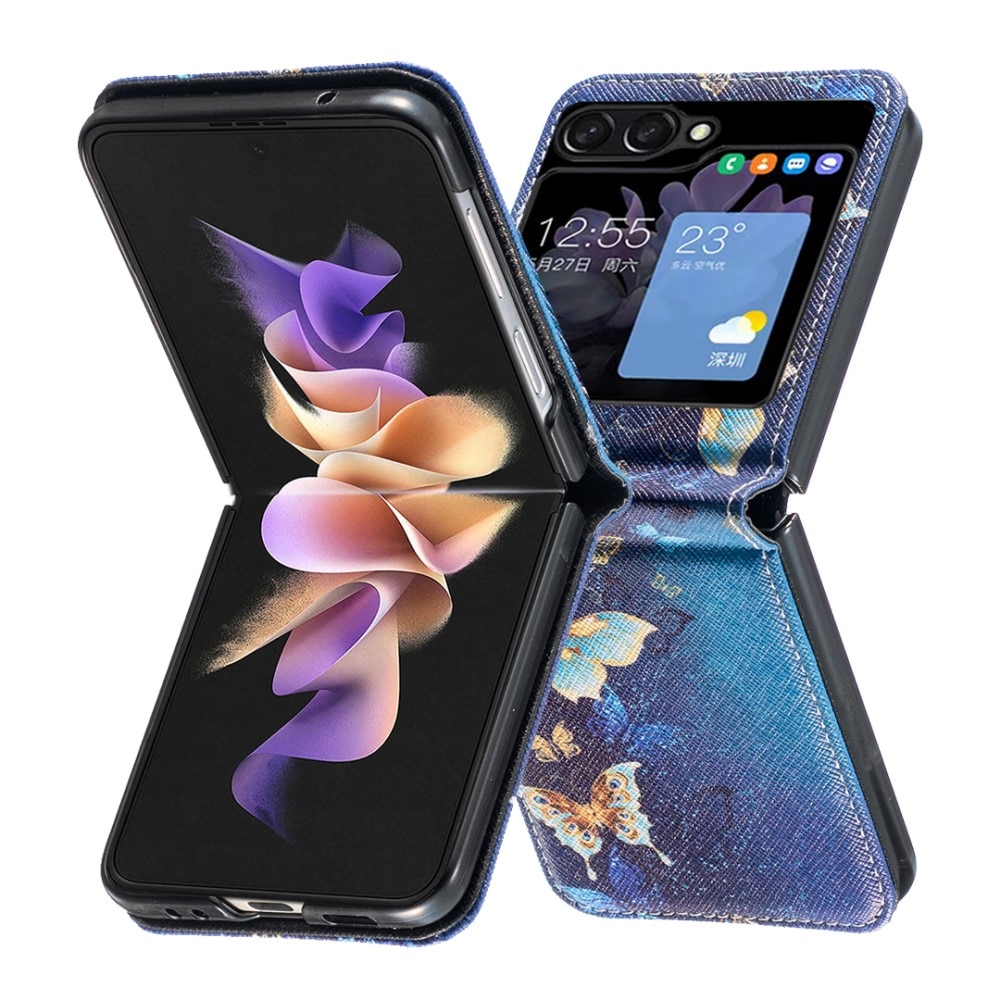 Coque en Cuir Samsung Galaxy Z Flip 5, Blue Butterflies