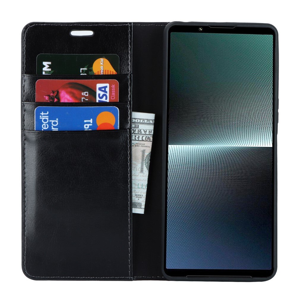 Coque portefeuille en cuir Veritable Sony Xperia 1 V, Noir
