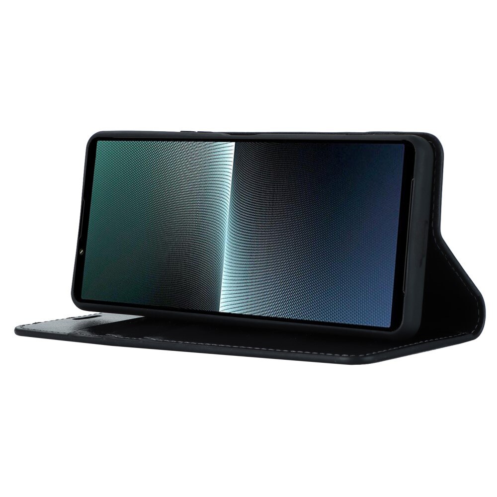Coque portefeuille en cuir Veritable Sony Xperia 1 V, Noir