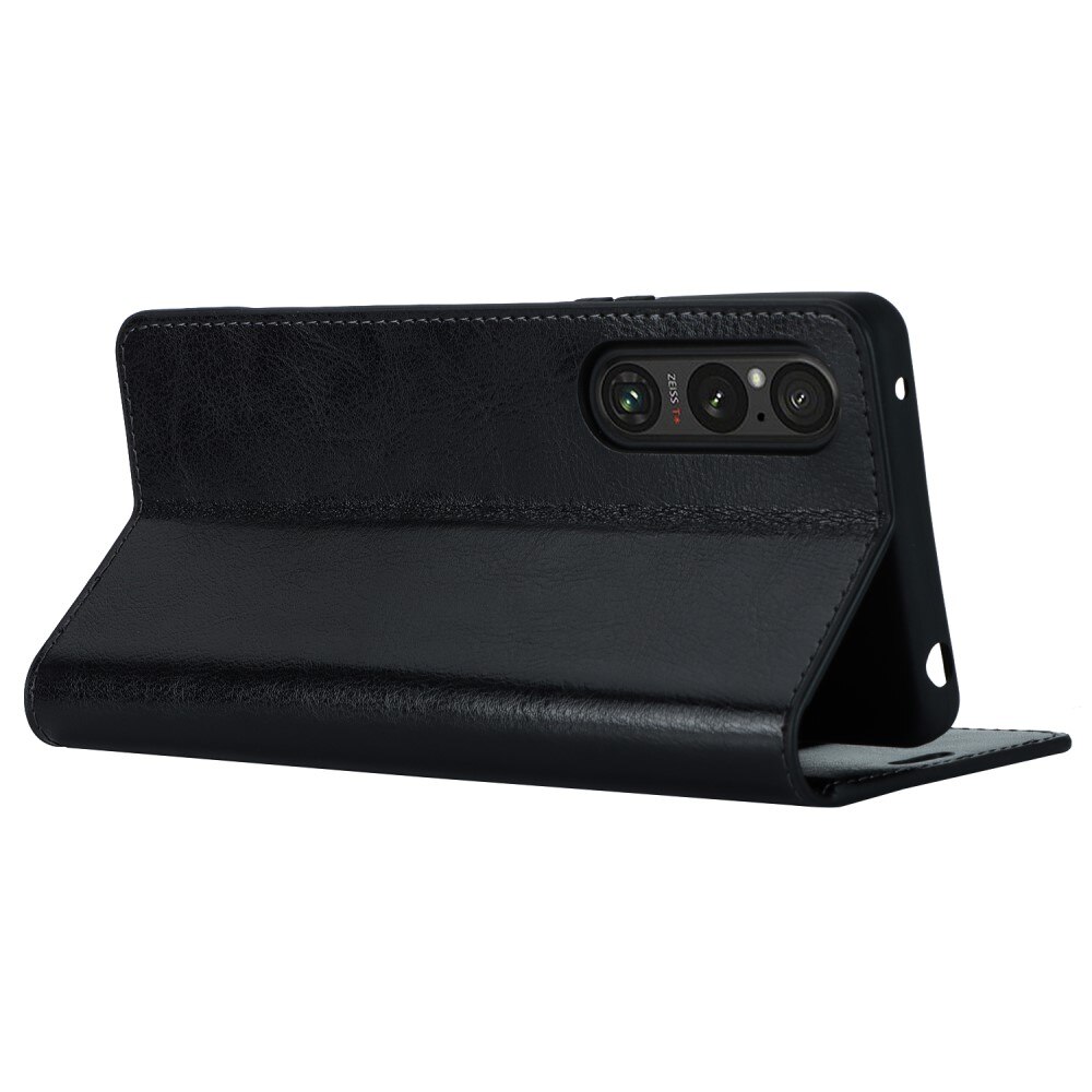 Coque portefeuille en cuir Veritable Sony Xperia 1 V, Noir