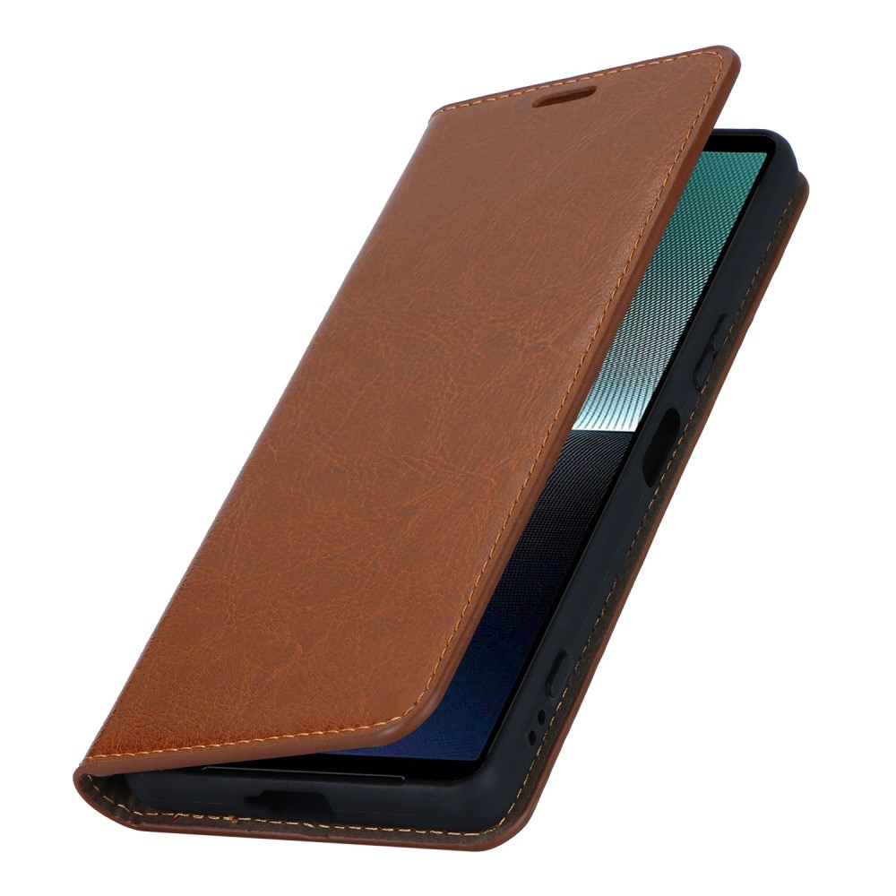 Coque portefeuille en cuir Veritable Sony Xperia 1 V, marron