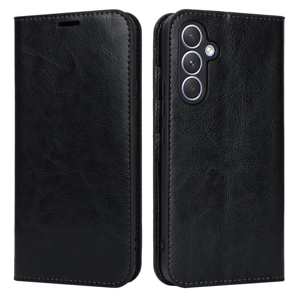 Coque portefeuille en cuir Veritable Samsung Galaxy A54, Noir