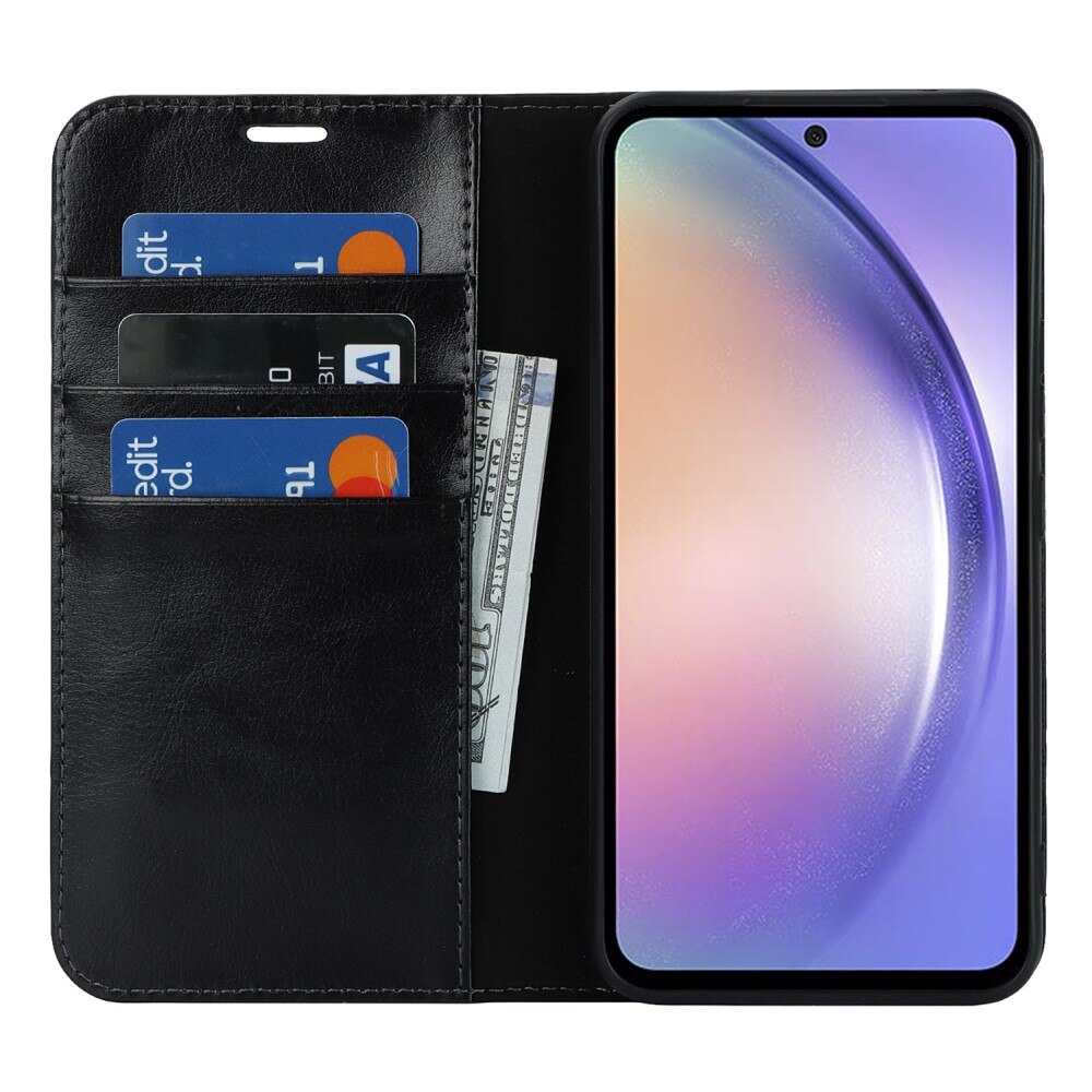 Coque portefeuille en cuir Veritable Samsung Galaxy A54, Noir