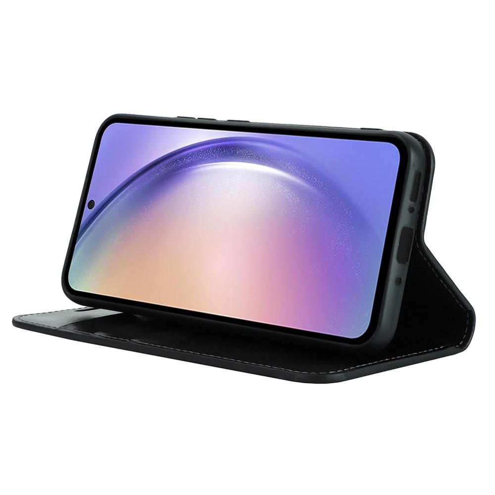 Coque portefeuille en cuir Veritable Samsung Galaxy A54, Noir