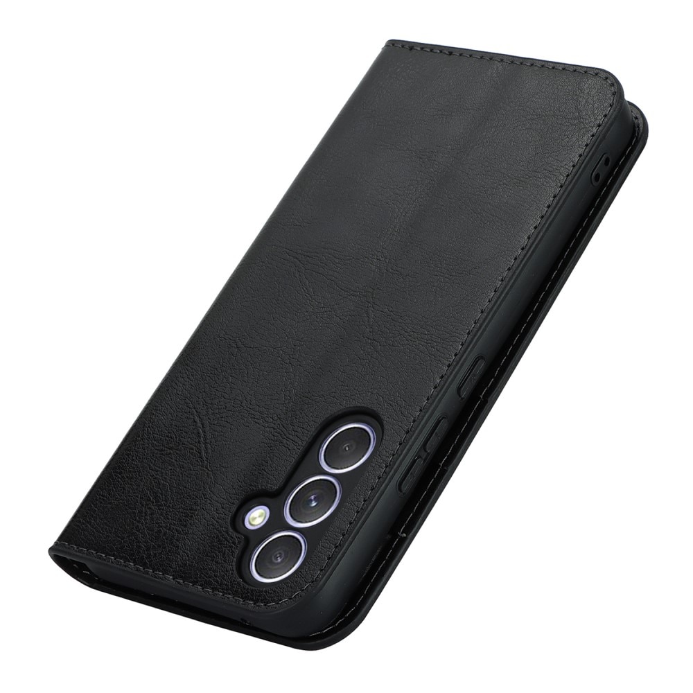 Coque portefeuille en cuir Veritable Samsung Galaxy A54, noir