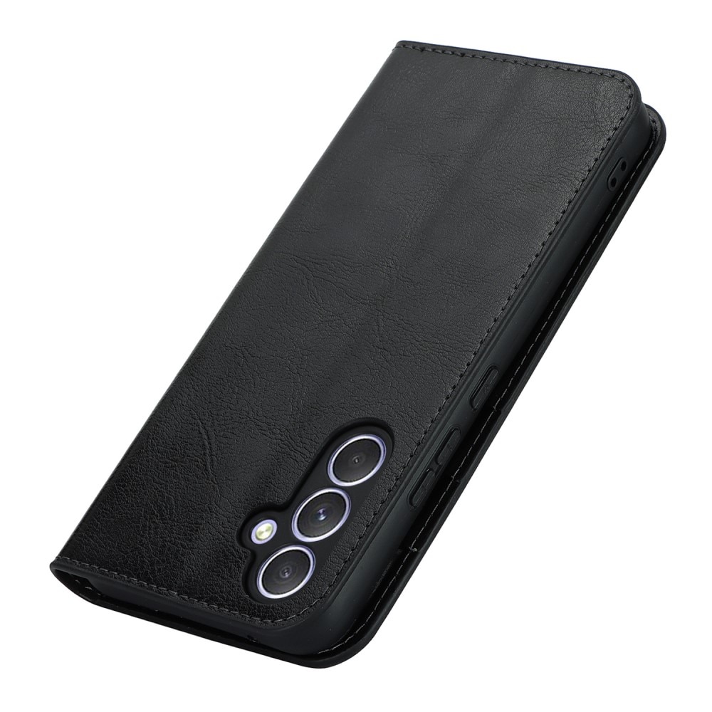 Coque portefeuille en cuir Veritable Samsung Galaxy A54, Noir