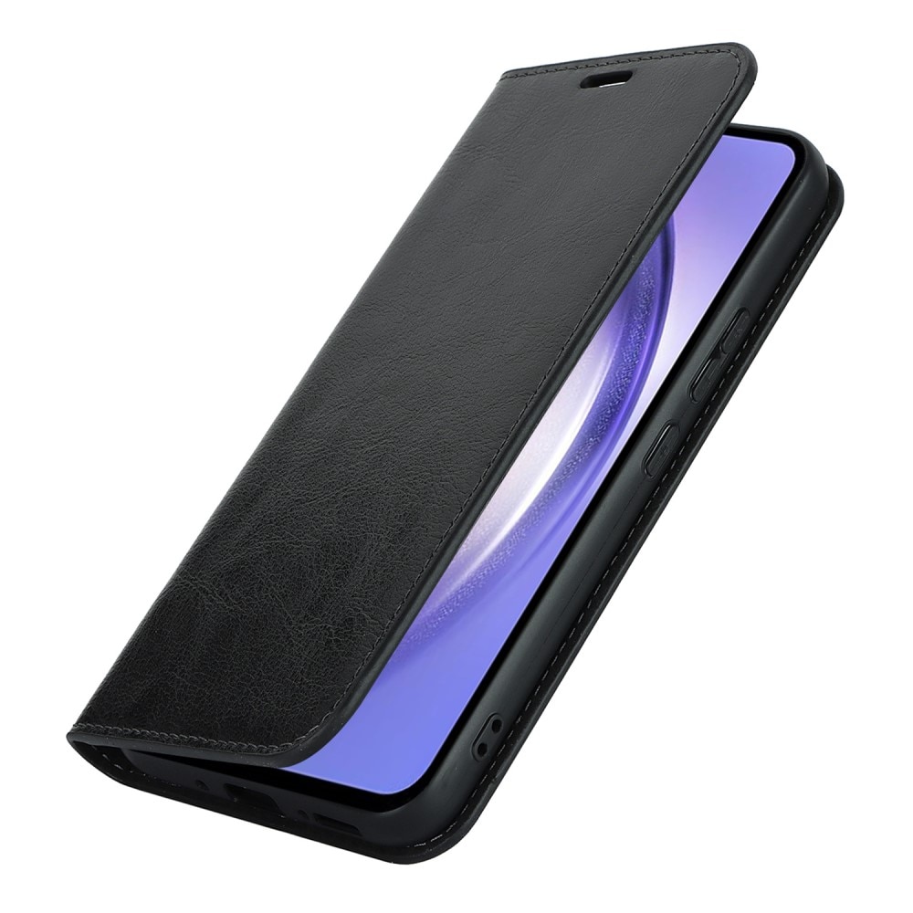 Coque portefeuille en cuir Veritable Samsung Galaxy A54, noir