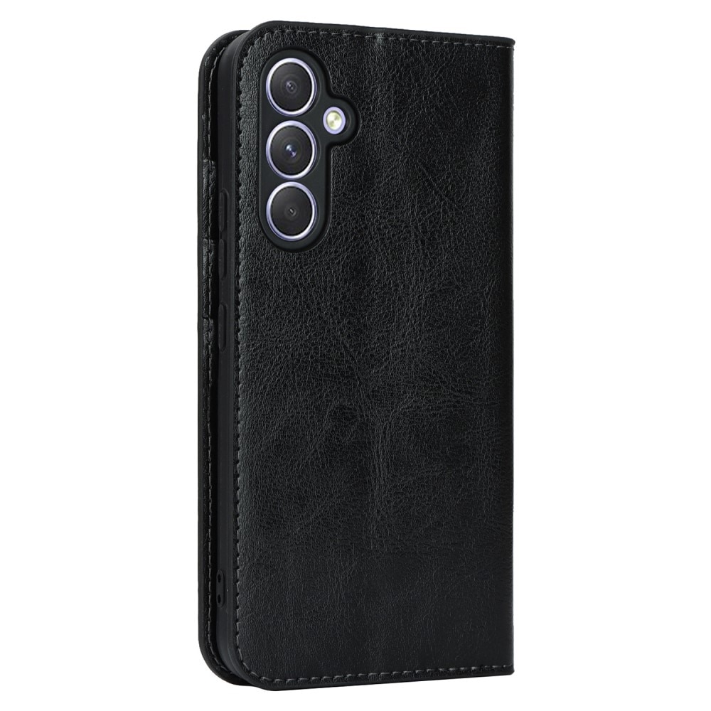 Coque portefeuille en cuir Veritable Samsung Galaxy A54, Noir