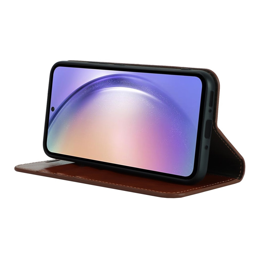 Coque portefeuille en cuir Veritable Samsung Galaxy A54, Marron