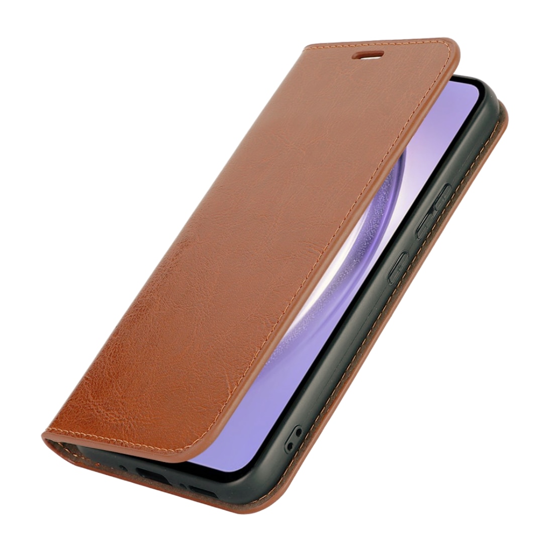 Coque portefeuille en cuir Veritable Samsung Galaxy A54, marron