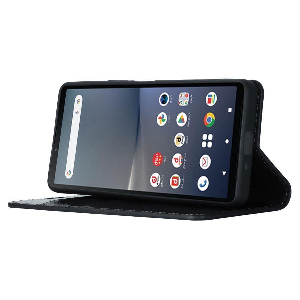 Coque portefeuille en cuir Veritable Sony Xperia 5 V, Noir