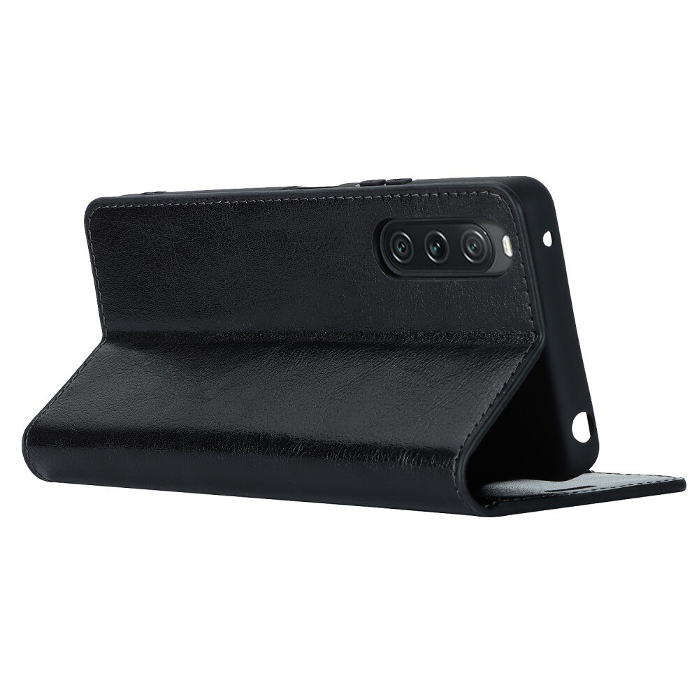 Coque portefeuille en cuir Veritable Sony Xperia 10 V, noir