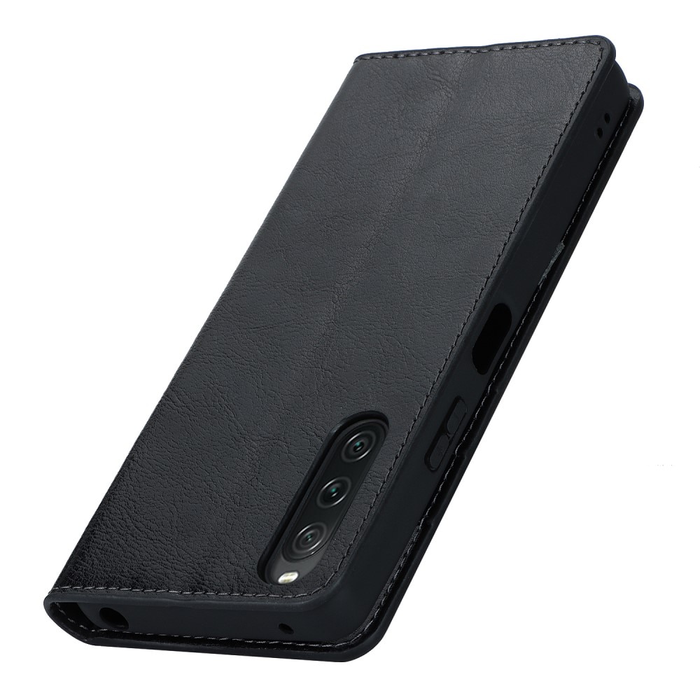 Coque portefeuille en cuir Veritable Sony Xperia 10 V, noir