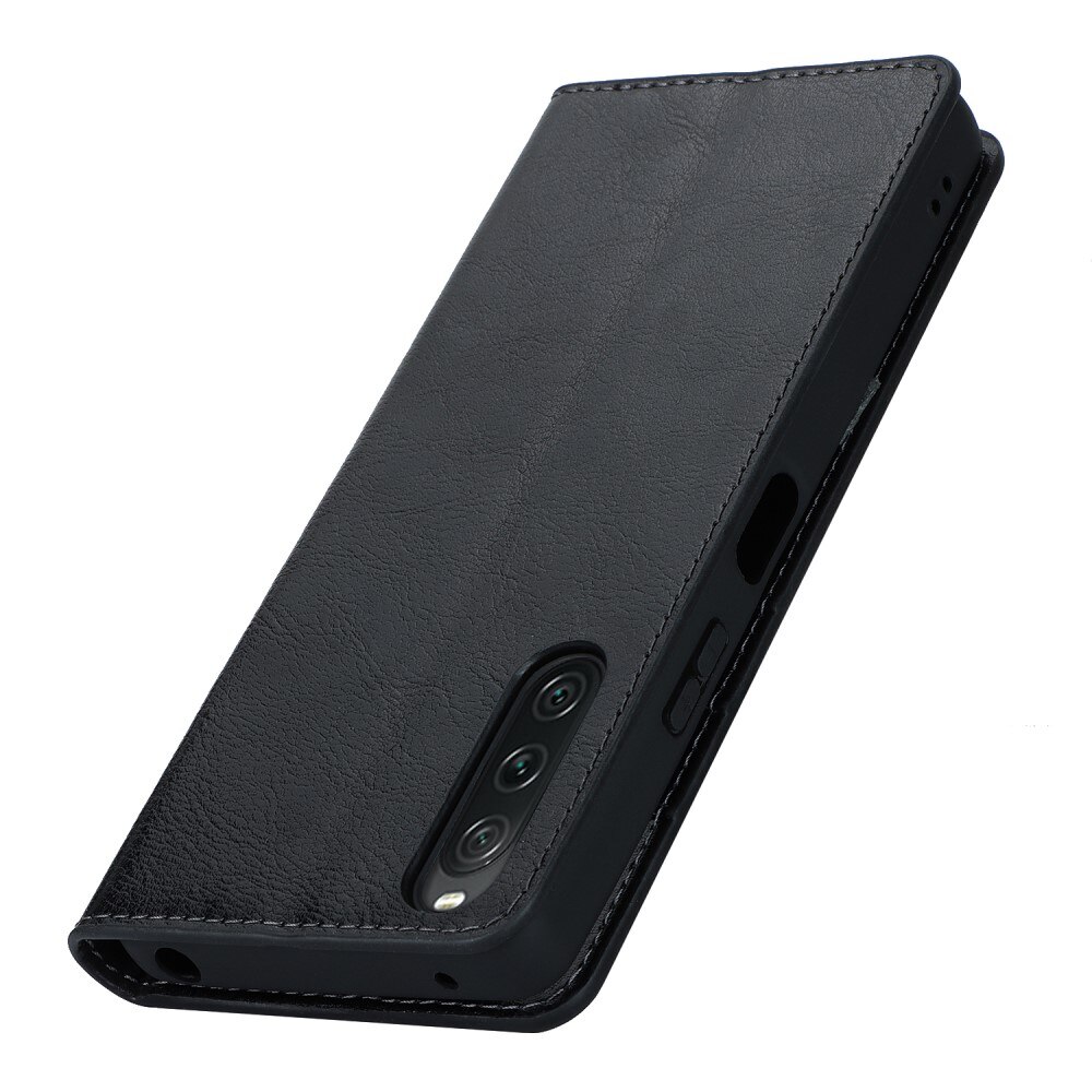 Coque portefeuille en cuir Veritable Sony Xperia 10 V, Noir