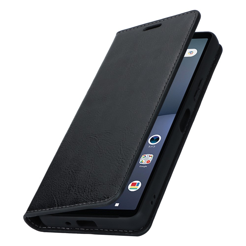 Coque portefeuille en cuir Veritable Sony Xperia 5 V, noir