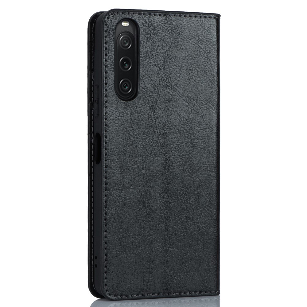 Coque portefeuille en cuir Veritable Sony Xperia 10 V, Noir