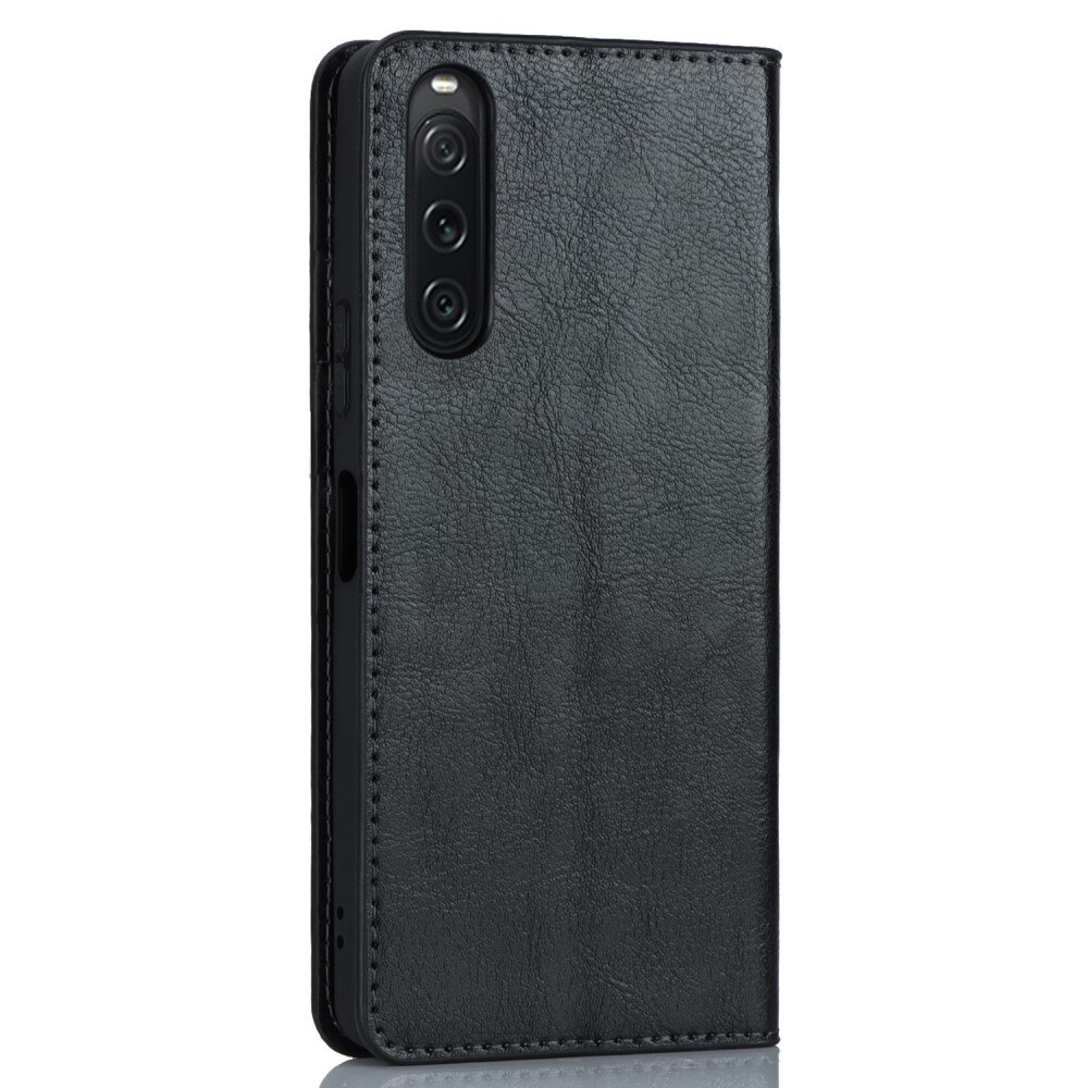 Coque portefeuille en cuir Veritable Sony Xperia 10 V, noir