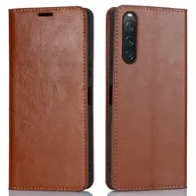 Coque portefeuille en cuir Veritable Sony Xperia 10 VI, marron