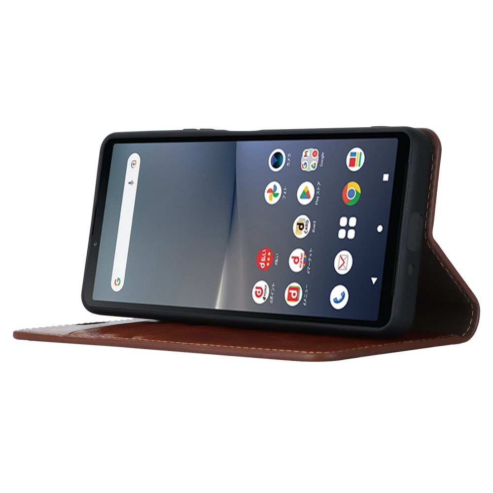 Coque portefeuille en cuir Veritable Sony Xperia 10 V, Marron