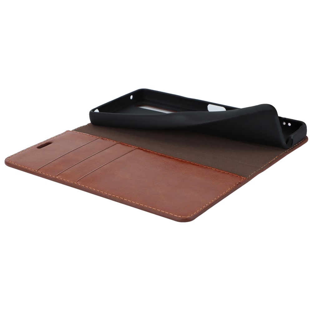 Coque portefeuille en cuir Veritable Sony Xperia 10 V, Marron