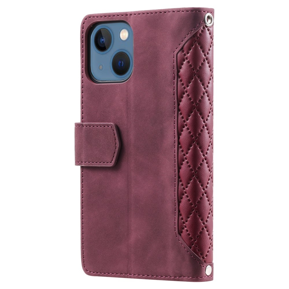 Étui portefeuille matelassée pour iPhone 15, rouge