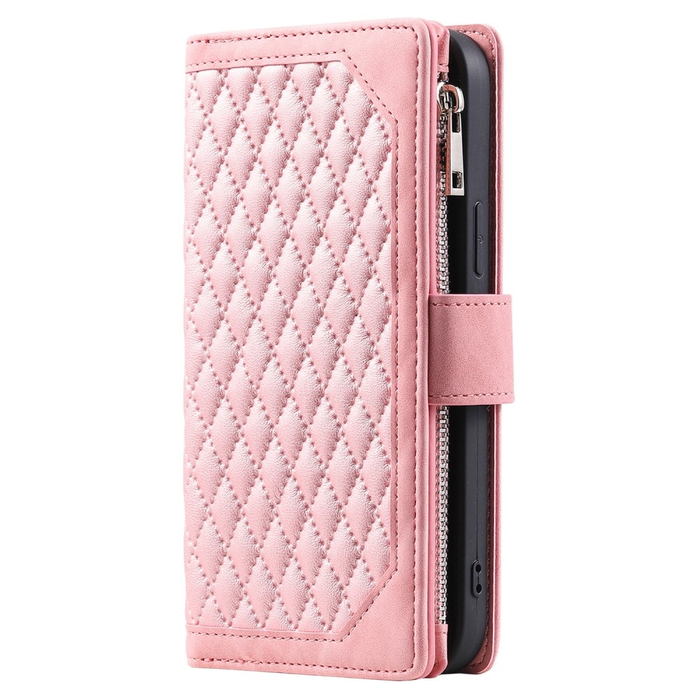 Étui portefeuille matelassée pour iPhone 15, rose