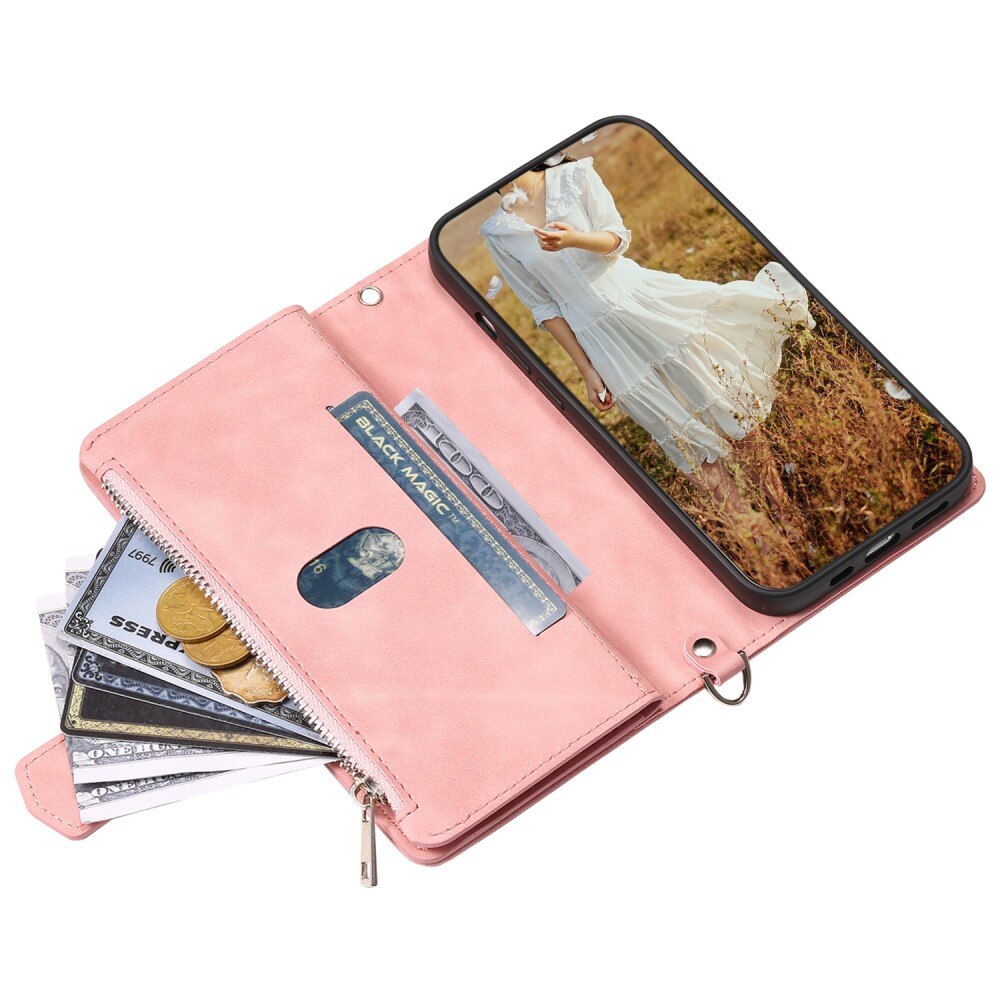 Étui portefeuille matelassée pour iPhone 15, Rose