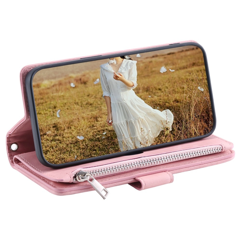 Étui portefeuille matelassée pour iPhone 15, rose