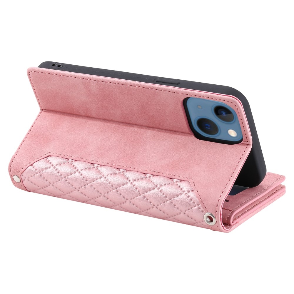 Étui portefeuille matelassée pour iPhone 15, Rose
