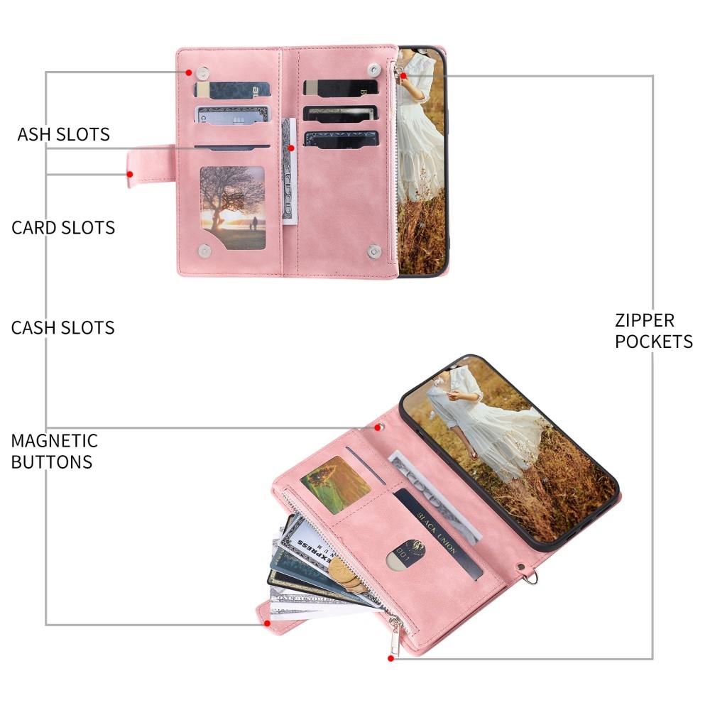 Étui portefeuille matelassée pour iPhone 15, rose