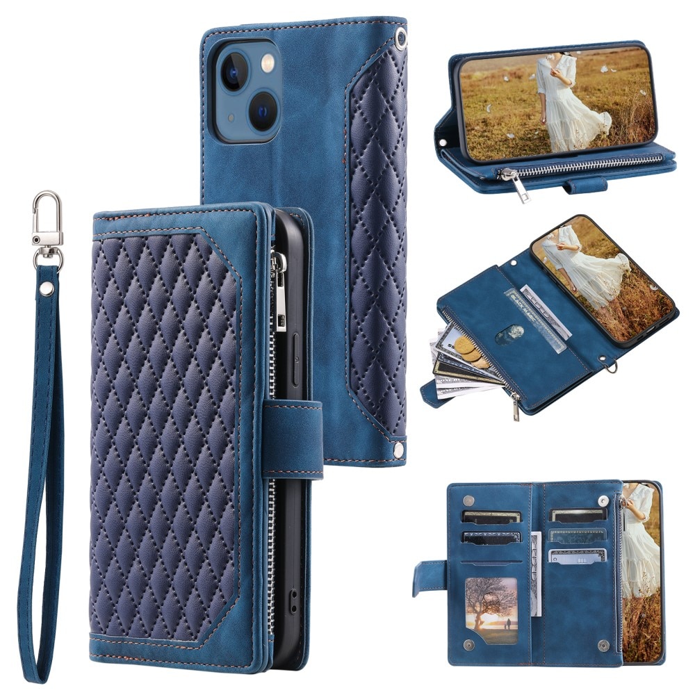 Étui portefeuille matelassée pour iPhone 15 Plus, bleu