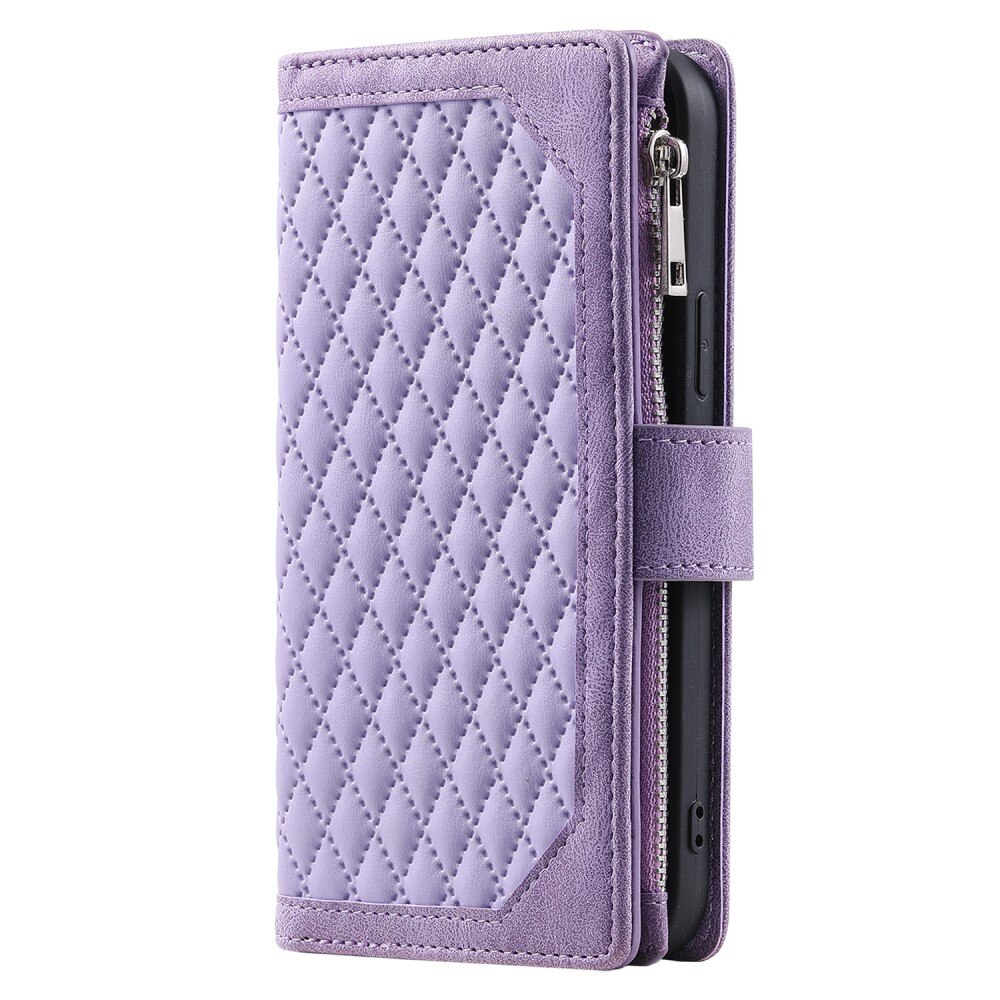 Étui portefeuille matelassée pour iPhone 15 Plus, violet