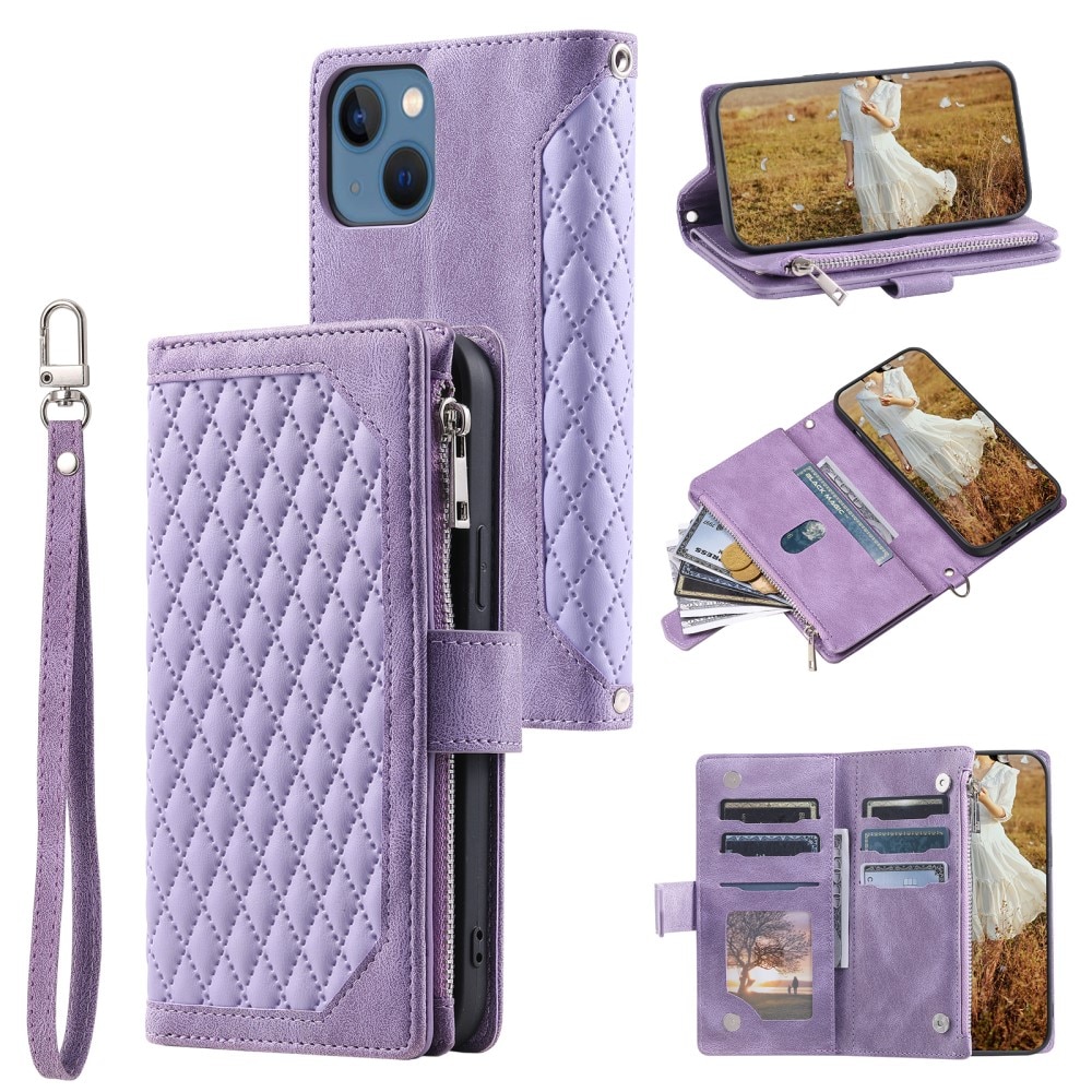 Étui portefeuille matelassée pour iPhone 15 Plus, violet