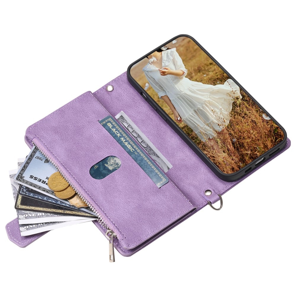 Étui portefeuille matelassée pour iPhone 15 Plus, violet
