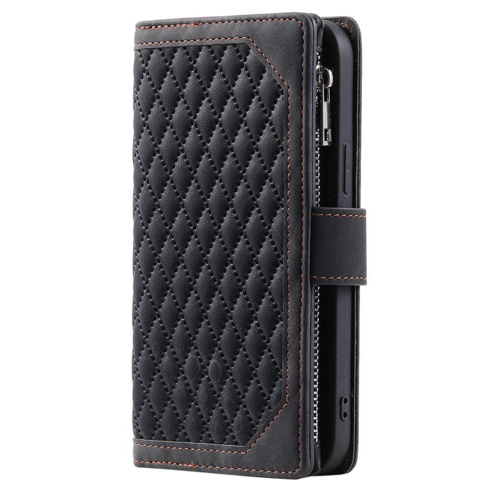 Étui portefeuille matelassée pour iPhone 15 Plus, Noir